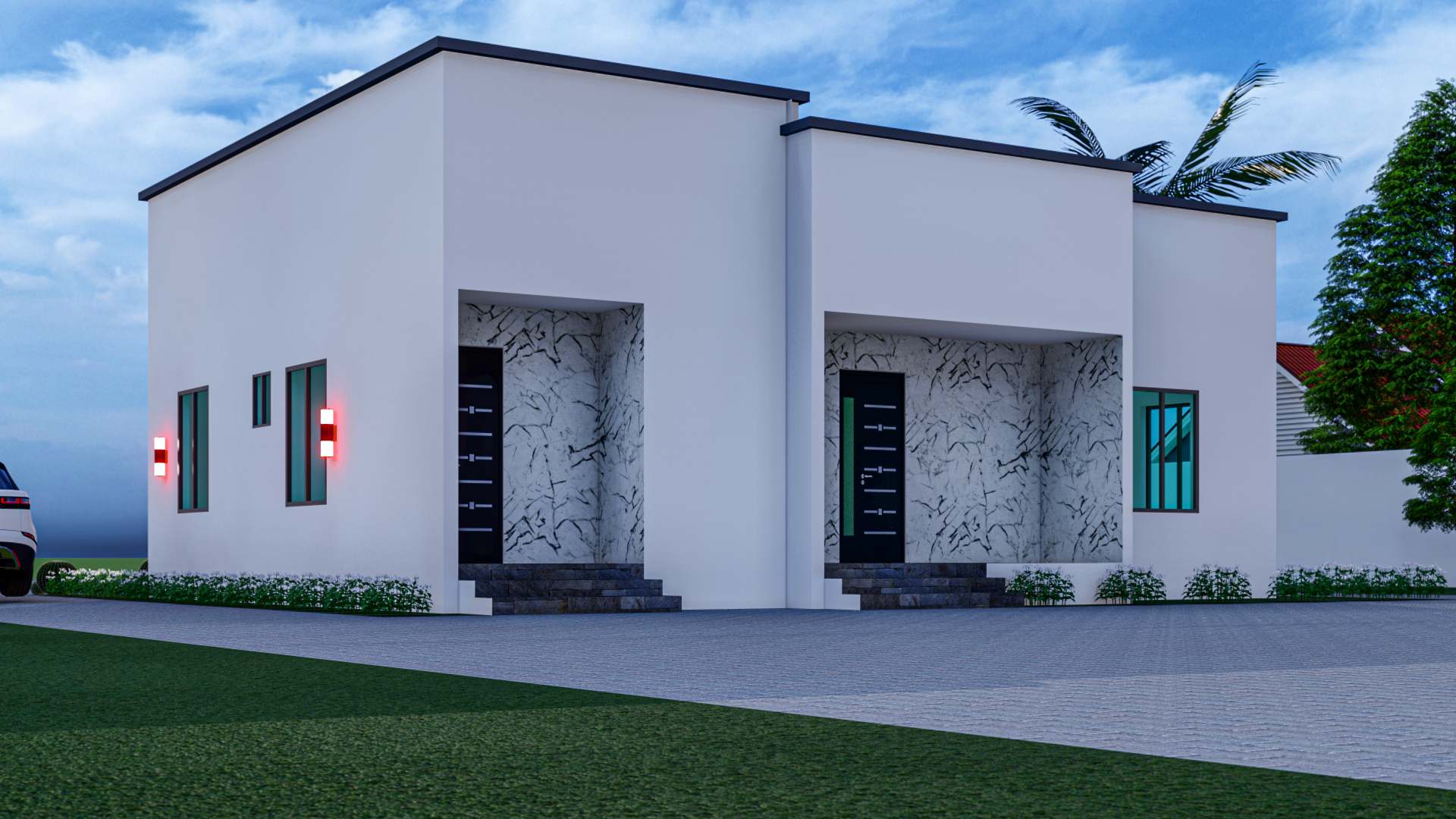Modern 3-bedroom bungalow 3D Render